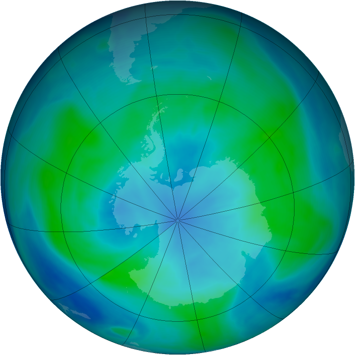 Antarctic ozone map for 06 February 2005